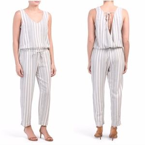 Cloth & Stone Striped Jumpsuit in White and Gray